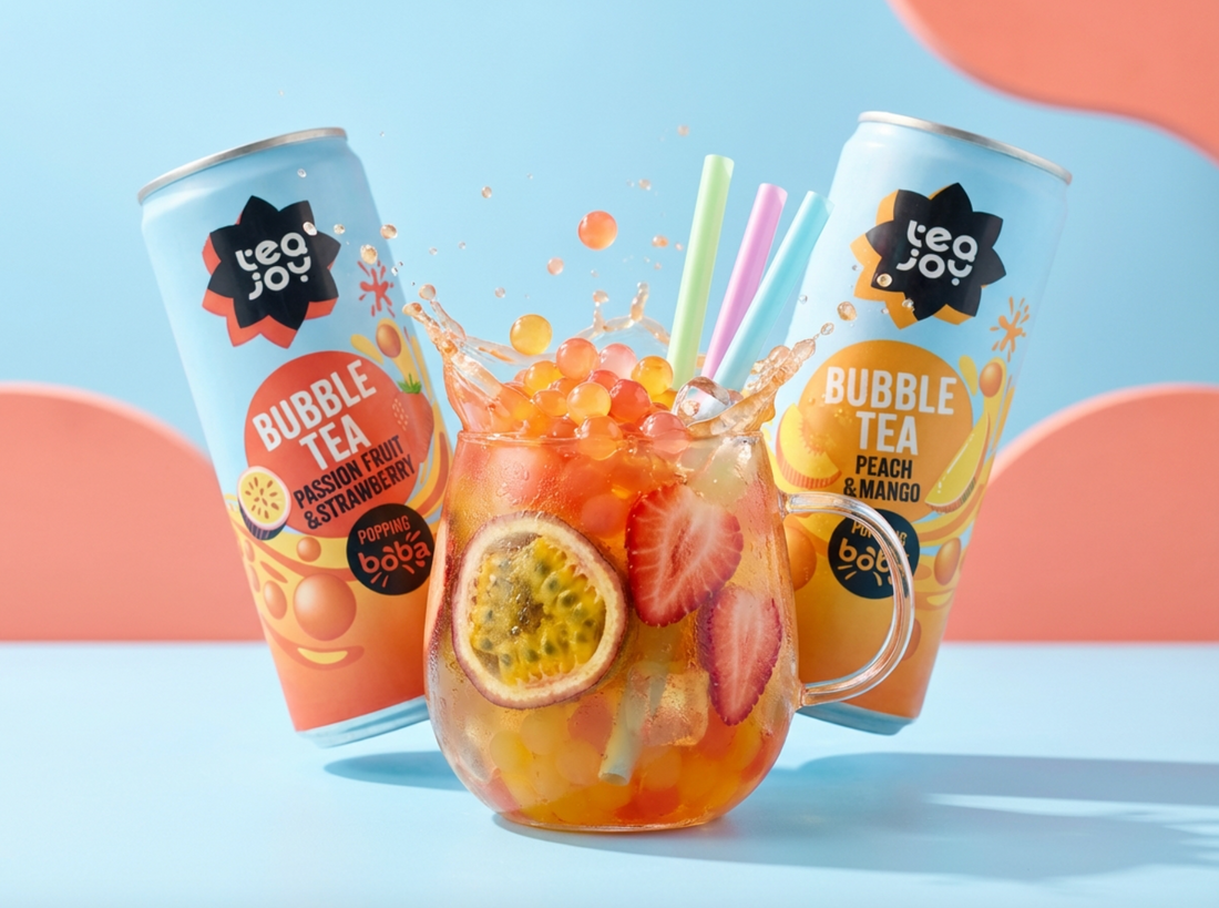 TeaJoy low sugar bubble tea can – Peach & Mango flavour