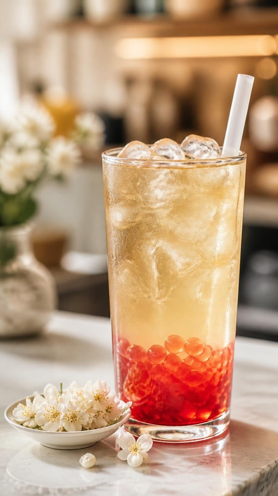 A fruit tea with jasmine flowers