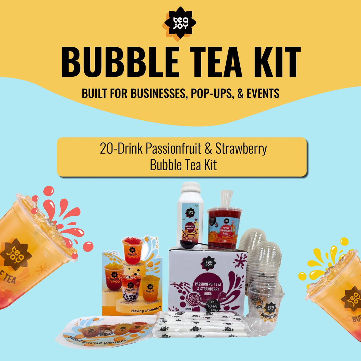 TeaJoy Passionfruit & Strawberry Bubble Tea Product Packaging