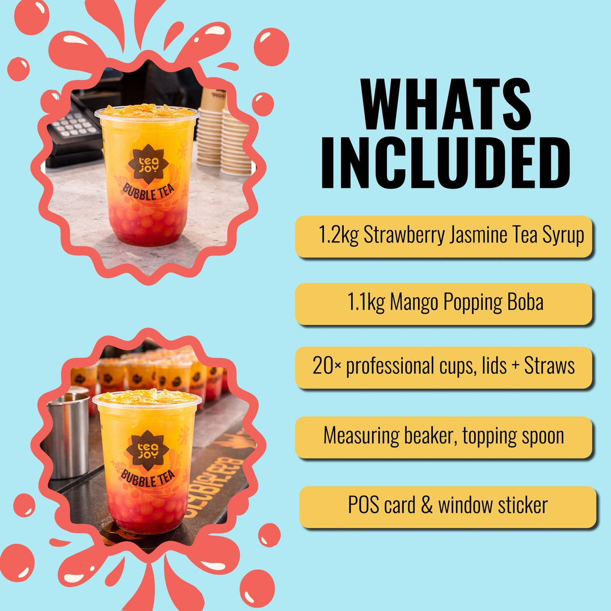 TeaJoy Strawberry & Mango commercial kit contents