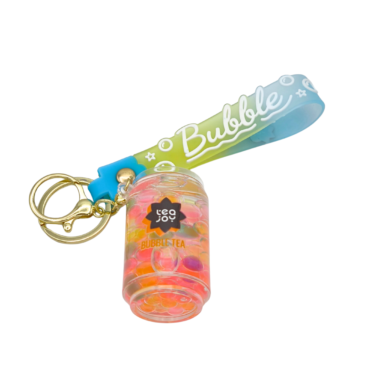 TeaJoy Bubble Tea Can Key Chain orange and pink charm