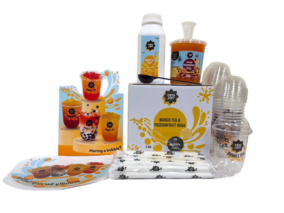 TeaJoy Mango & Passionfruit commercial bubble tea kit contents