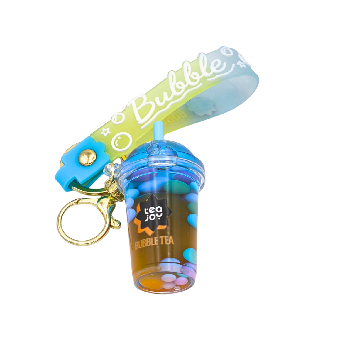 TeaJoy Bubble Tea Cup Key Chain blue and lilac liquid charm