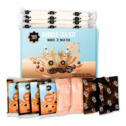 TeaJoy Milk Tea Kit Makes 4 Drinks on White Background