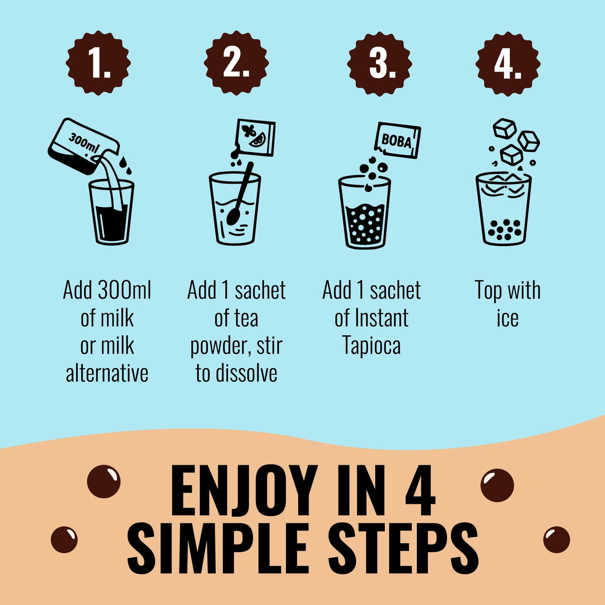 TeaJoy Milk Tea Kit enjoy cafe quality milk tea in 4 simple steps